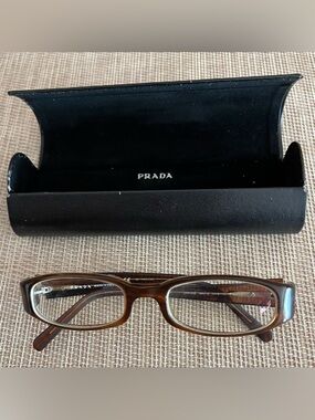 Classic Prada Brown Semi-Transparent Rectangular Eyeglass Frames,Pre-owned